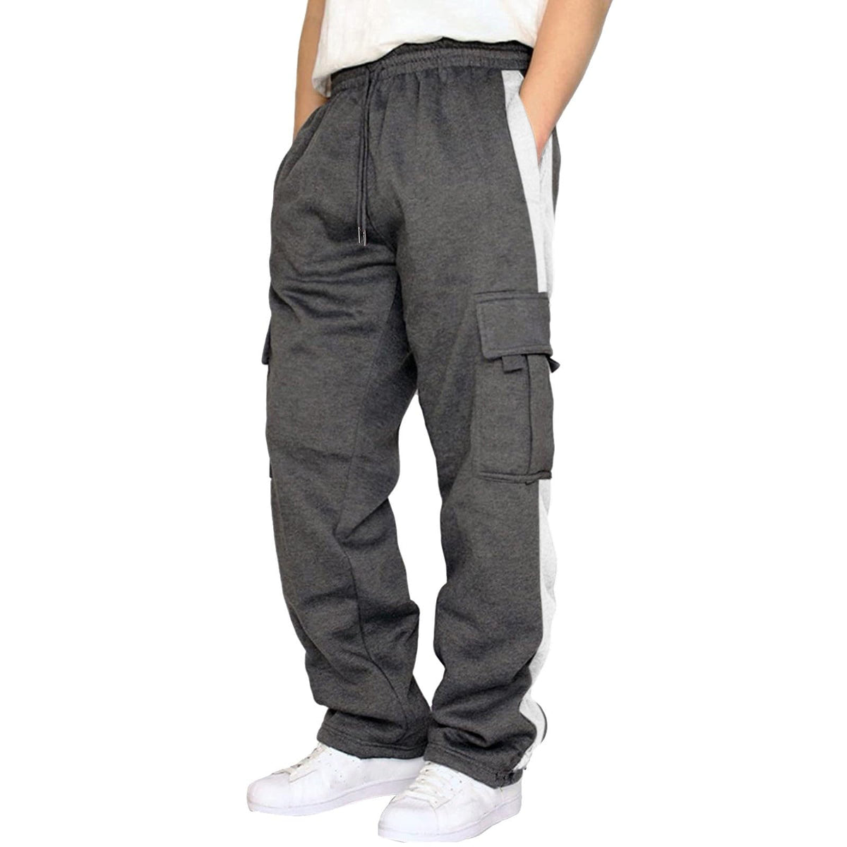 Generic Sweat Pants for Mens Wide Leg Joggers Pants Heavyweight Fleece Workout Jogging Loose Fit Trousers with Pockets X-Large #A3 Dark Gray