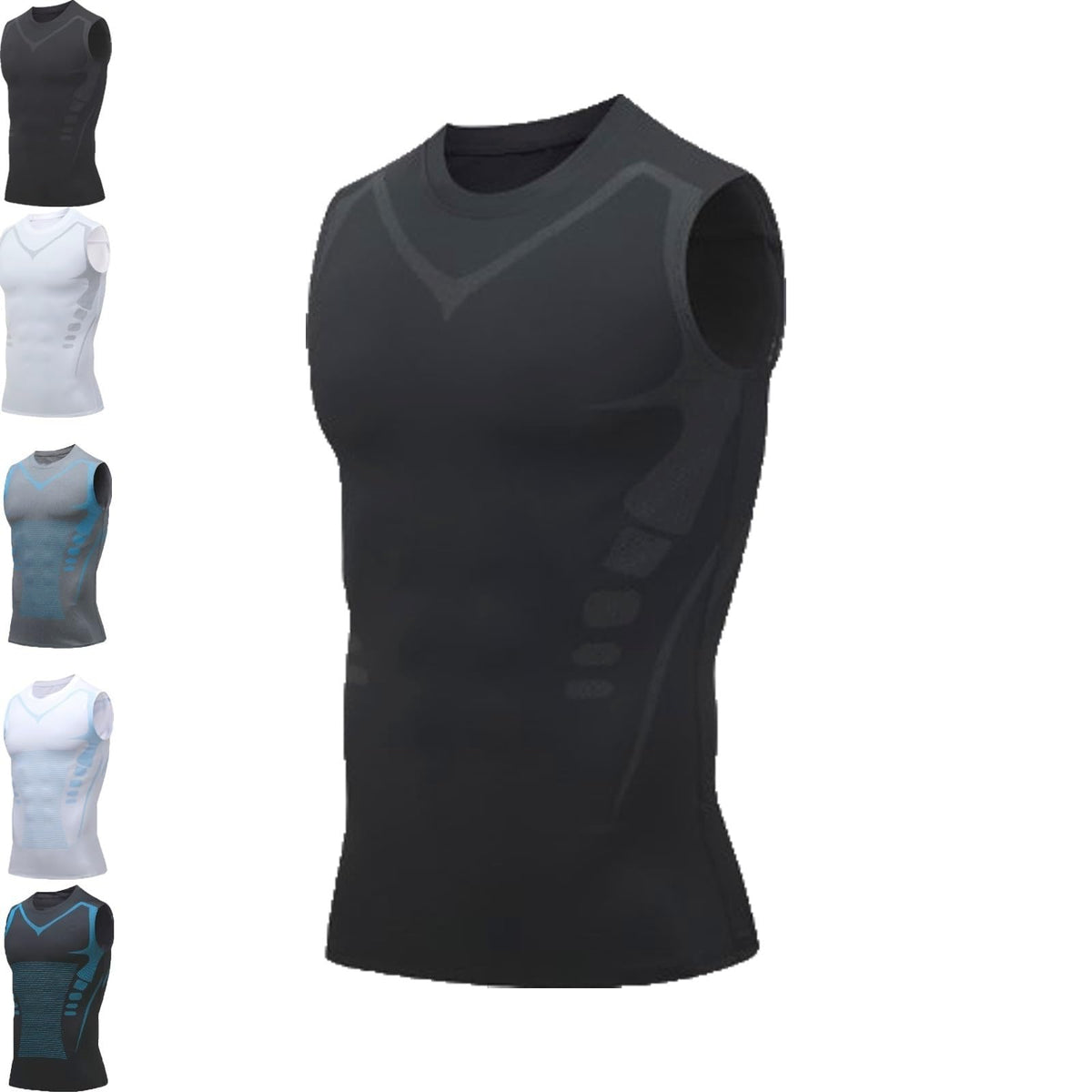 Einrich Compression Shirt Men Maynox Vitaboost Compression Shirt 2024 Slashes Shaping Sleeveless Therapy Shirt(Black-2XXX-Large)