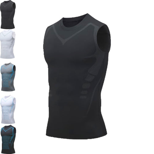Einrich Compression Shirt Men Maynox Vitaboost Compression Shirt 2024 Slashes Shaping Sleeveless Therapy Shirt(Black-2XXX-Large)